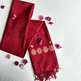 Ahimsa Silk Stole for Women | Maroon | Geometric Border