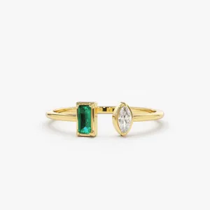 14K Gold Emerald and Diamond Cuff Ring