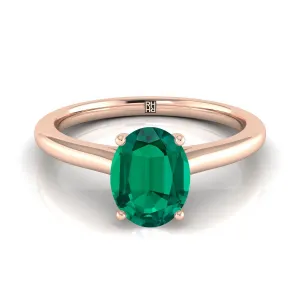 14K Rose Gold Oval Emerald Pinched Comfort Fit Claw Prong Solitaire Engagement Ring