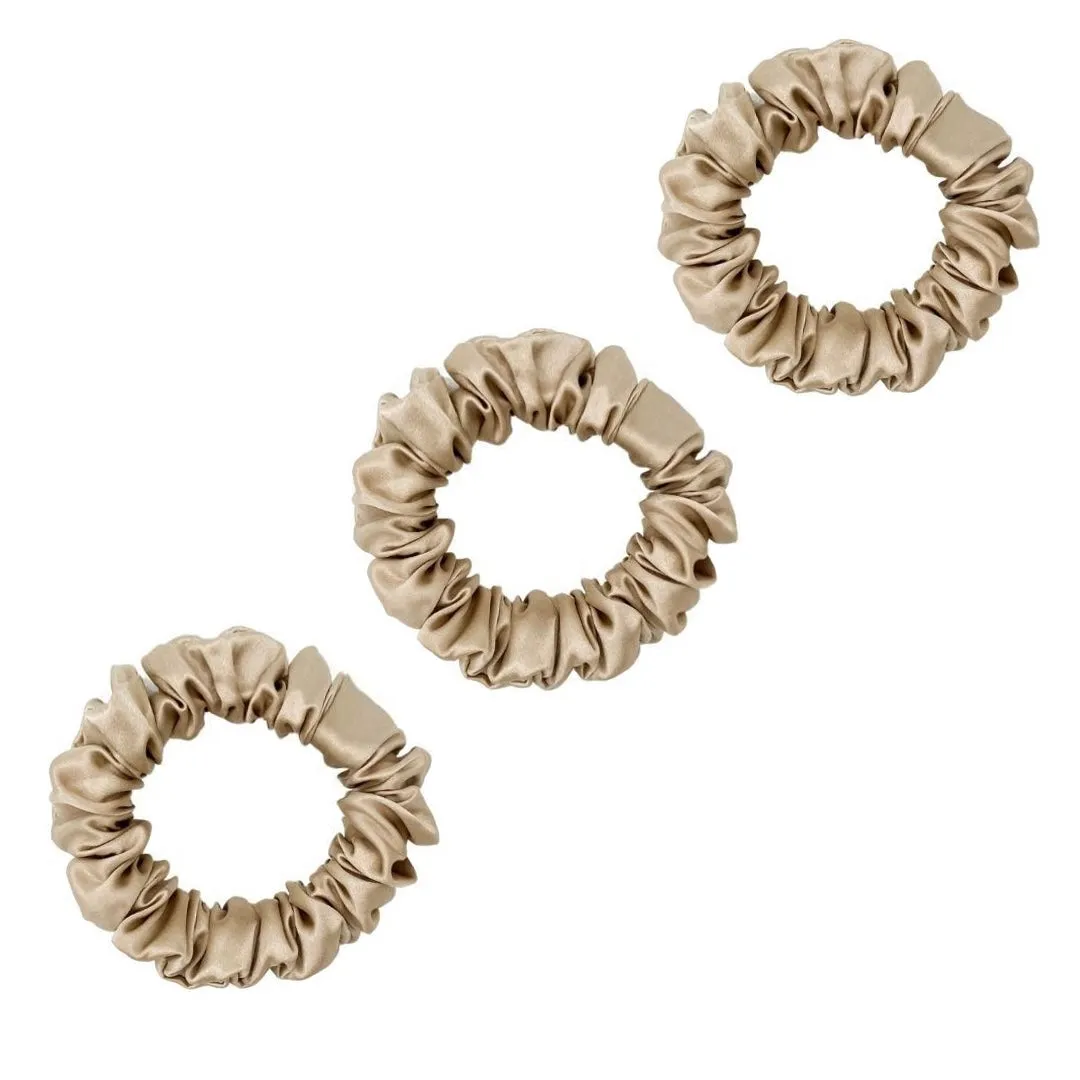 3 Pack Premium Mulberry Silk Scrunchies - Chocolate - Small