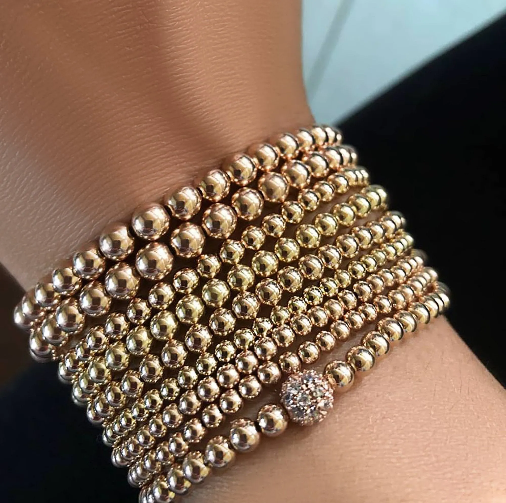 4mm Bead Bracelet With Sparkling Center Stone