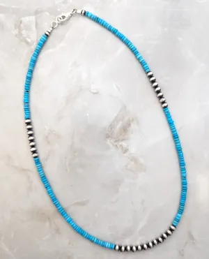 5mm Navajo Pearls & Blue Turquoise 20" Necklace Sterling Silver