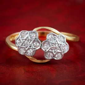 Antique Edwardian Diamond Toi Et Moi Flower Ring Dated 1915