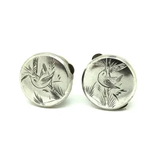 Antique Victorian Sterling Silver Bachelor Button Cufflinks