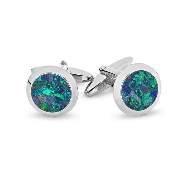 Australian Round Opal Cufflinks (Green Silver)