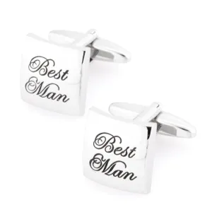 Best Man Curved Silver  Wedding Cufflinks