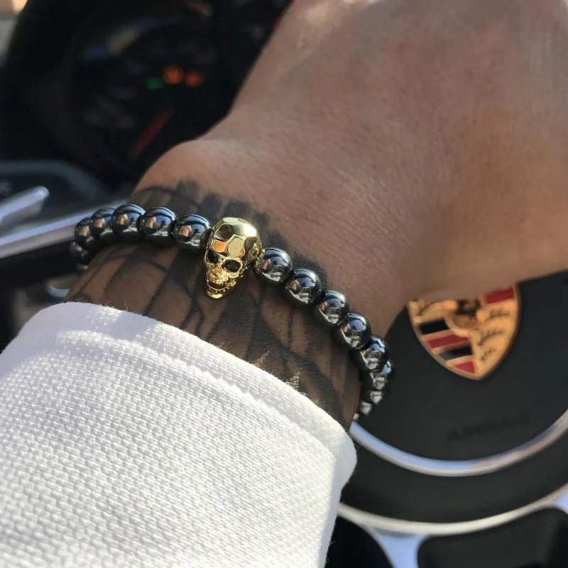 Black Hematite Stone Skull Bracelet