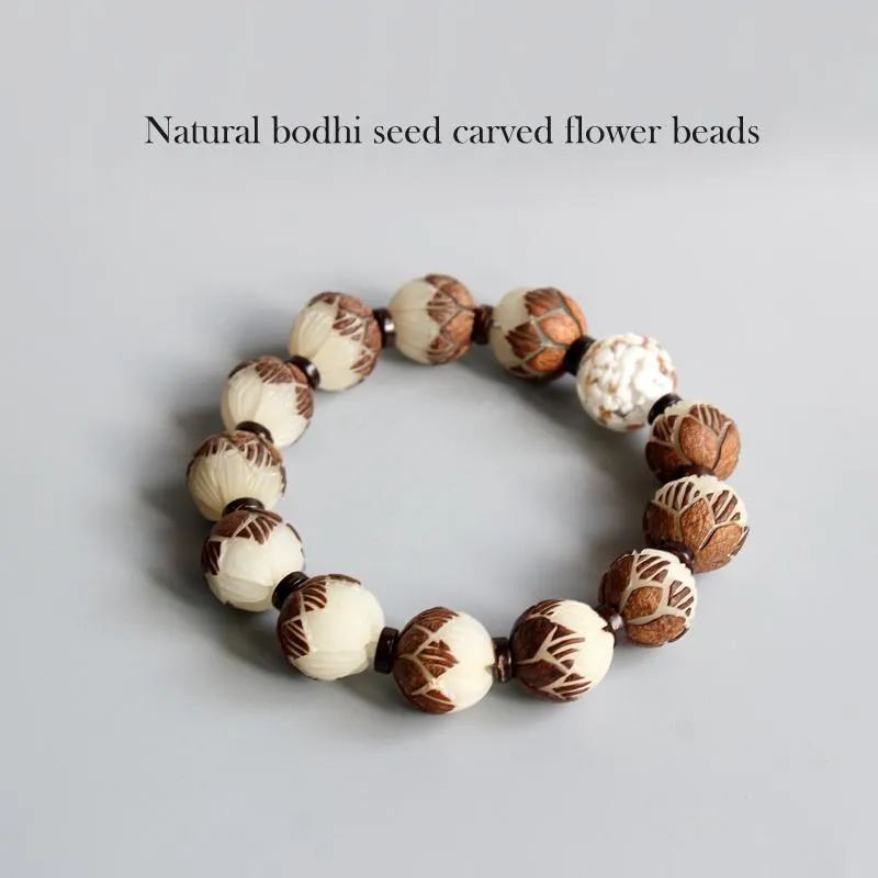 Bodhi Seed Carved Lotus Flower Bracelet