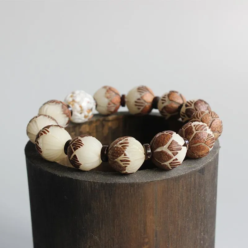 Bodhi Seed Carved Lotus Flower Bracelet