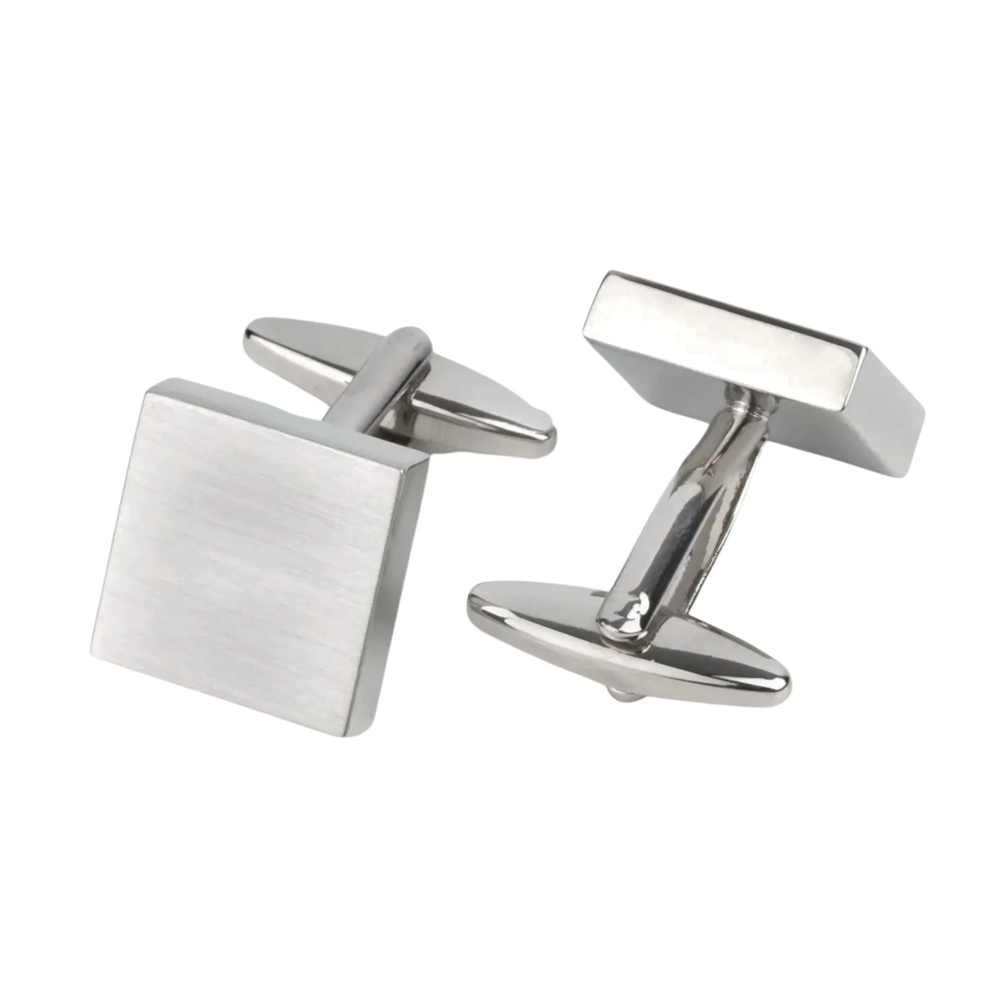 Brush Silver Square Engravable Cufflinks