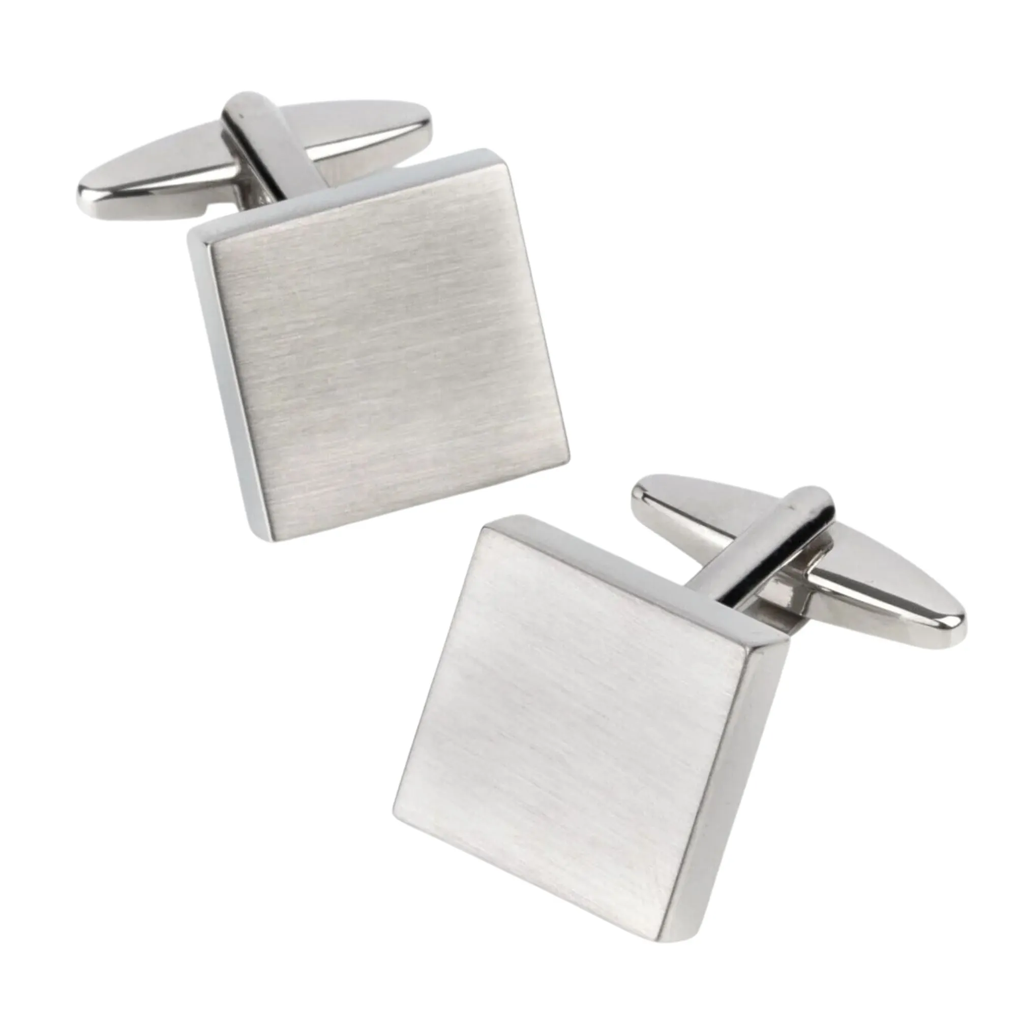 Brush Silver Square Engravable Cufflinks