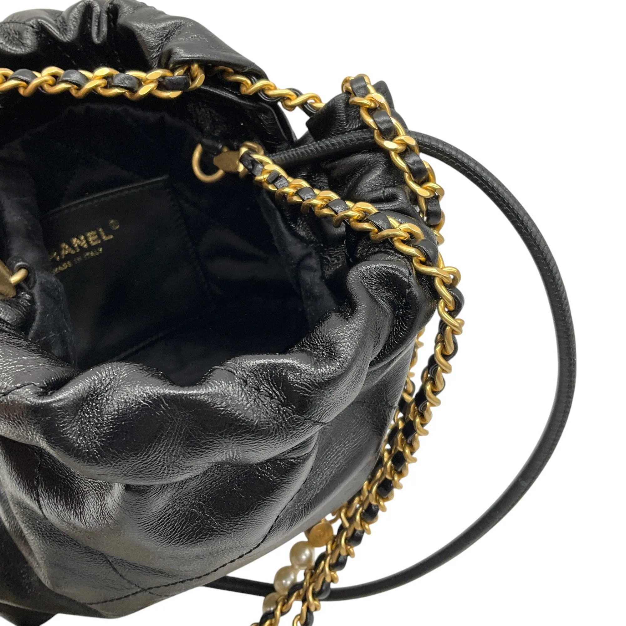 Chanel Black 2023/24 Metiers d'Art Collection Mini Shiny Lambskin Leather Mini 22 Handbag