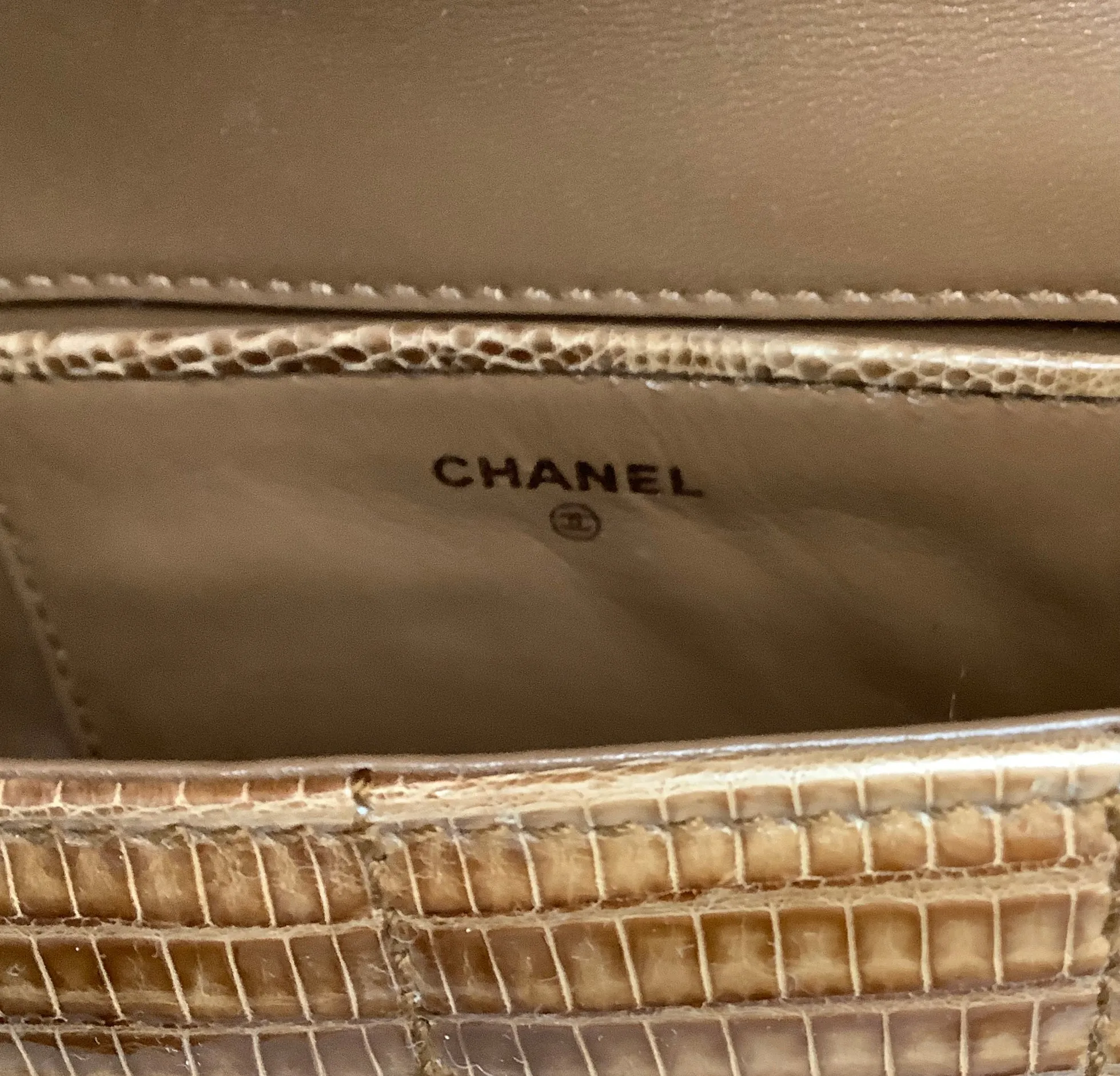 Chanel Vintage Flap Beige Lizard Skin Leather Cross Body Bag