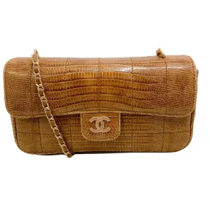 Chanel Vintage Flap Beige Lizard Skin Leather Cross Body Bag