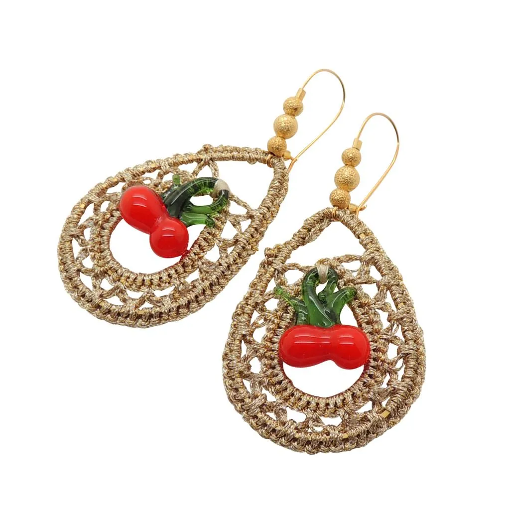 Cherry Charm Crochet Hoop Earrings