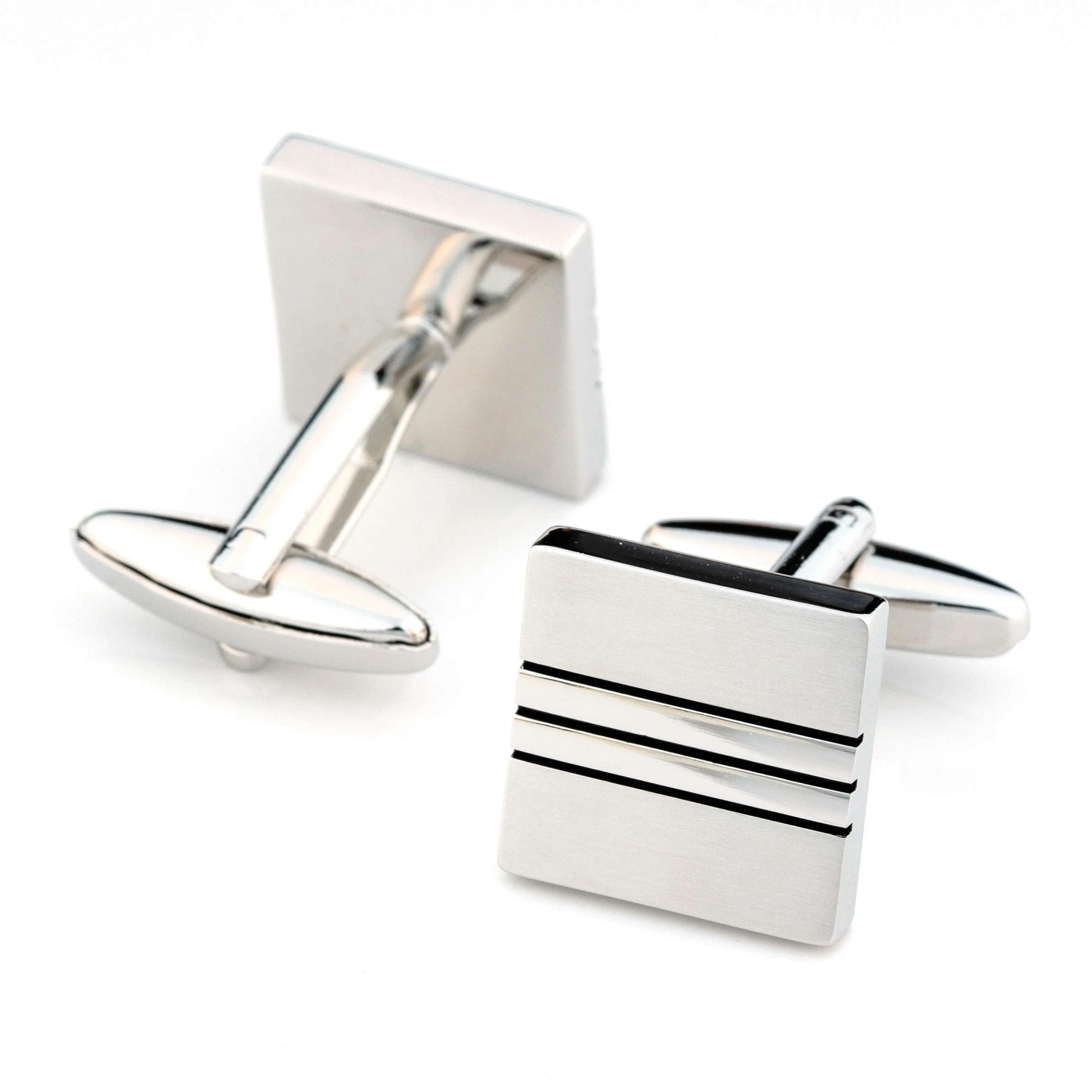 Classic Brushed Silver Black Line Cufflinks