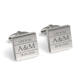 Couples Initials, Wedding Role and Date Engraved Cufflinks