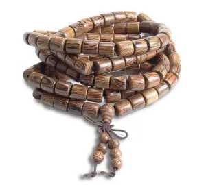 Cylindrical Wenge Wood Prayer Mala Beads Tibetan Buddhist Bracelet