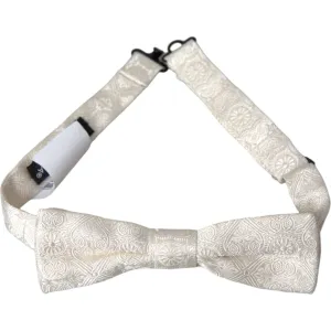 Dolce & Gabbana White Floral Brocade Adjustable Neck Men Bow Tie