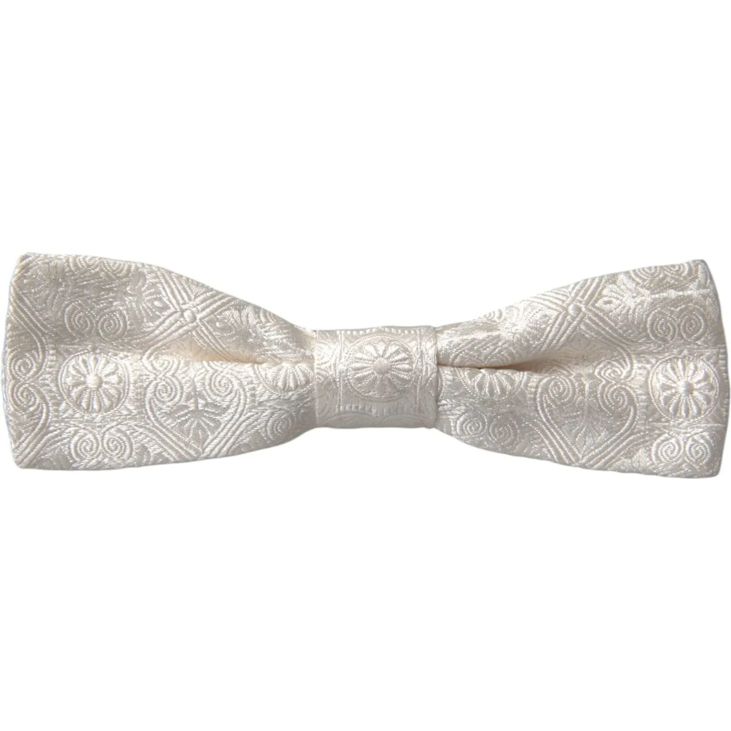 Dolce & Gabbana White Floral Brocade Adjustable Neck Men Bow Tie