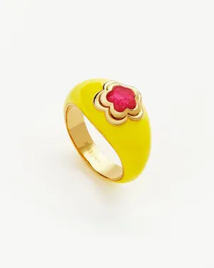 Good Vibes Enamel Flower Gemstone Ring | 18k Gold Plated/Lemon Yellow