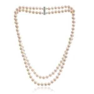 Gratia double strand white almost round cultured freshwater pearl necklace