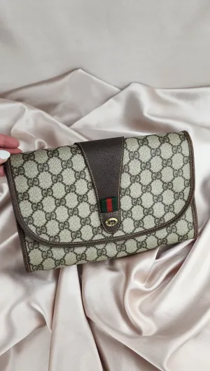 GUCCI GG Supreme Web Sherry Line Clutch Bag PVC Beige Red - 938