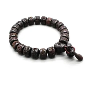 HAND-CARVED PEACHWOOD MALAS TIBETAN BUDDHIST PRAYER BRACELET