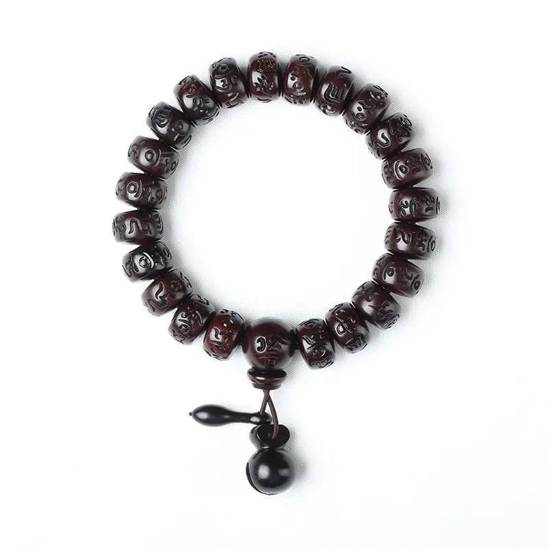 HAND-CARVED PEACHWOOD MALAS TIBETAN BUDDHIST PRAYER BRACELET