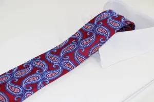 Mens Dark Red & Blue Paisley Patterned 8cm Neck Tie