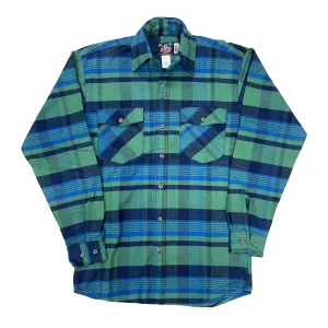 Mens Flannel Button Shirt - Royal Navy & Green Plaid