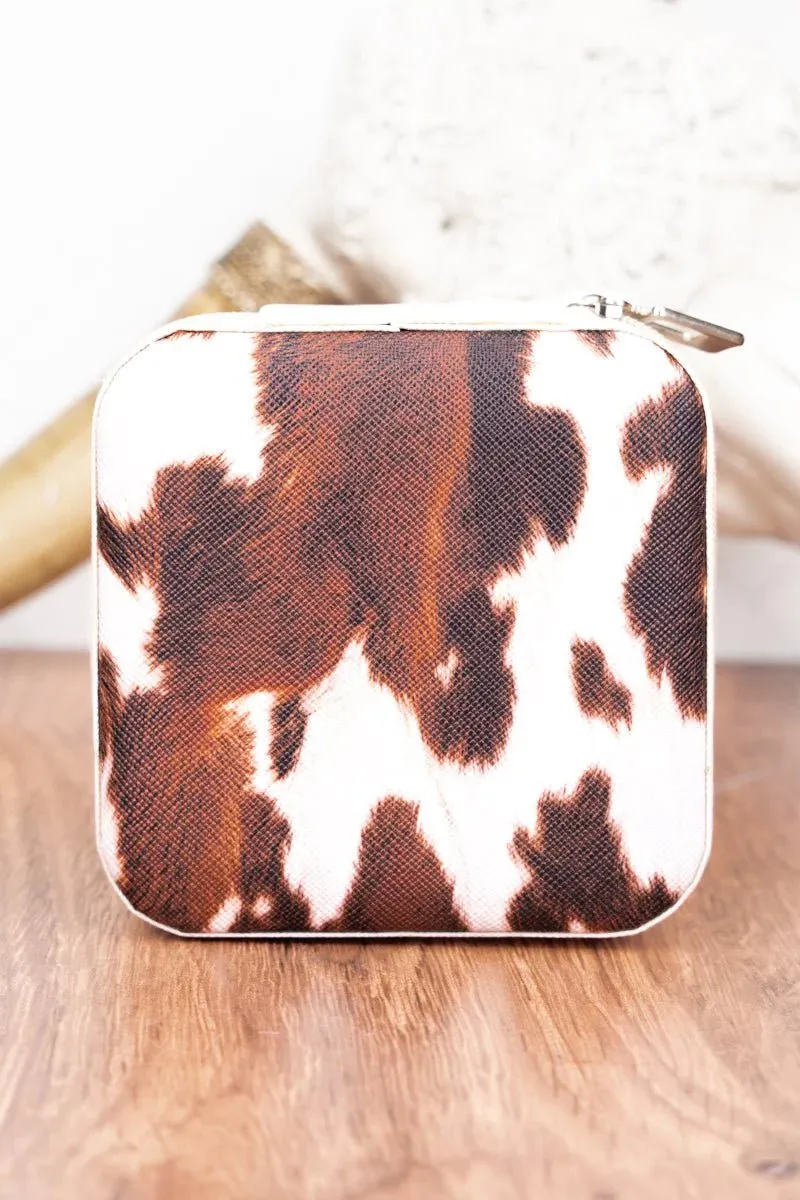 Mini Travel Jewelry Box - Brown Cow Print