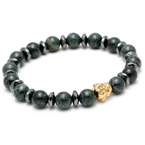 Natural Malachite &amp Chipped Hematite Gold Buddha Bracelet