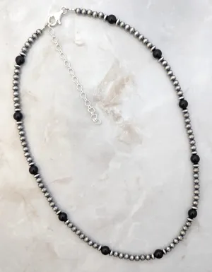 Navajo Pearls & Onyx Ball Necklace Sterling Silver