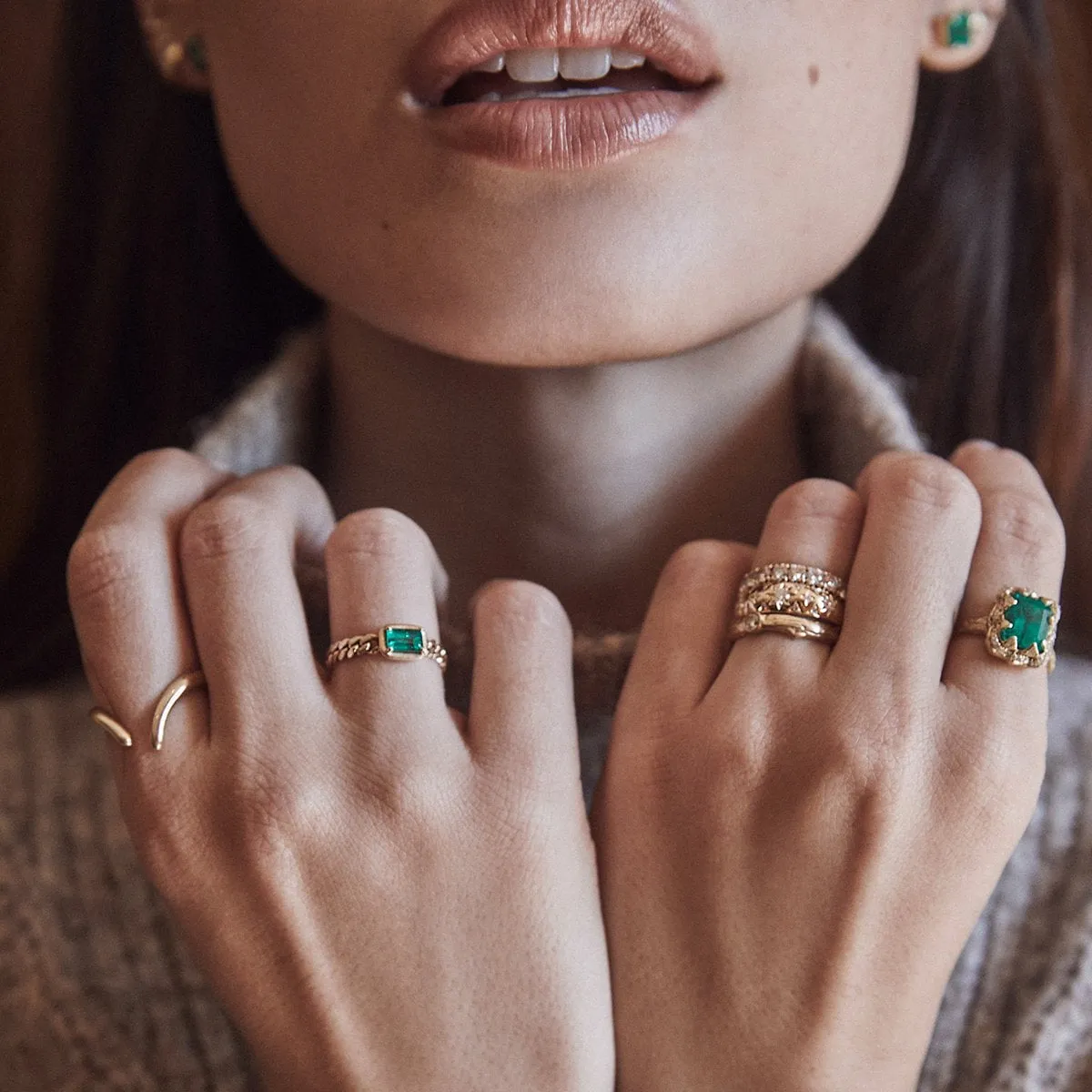 Queen Emerald Cut Emerald Cuban Ring