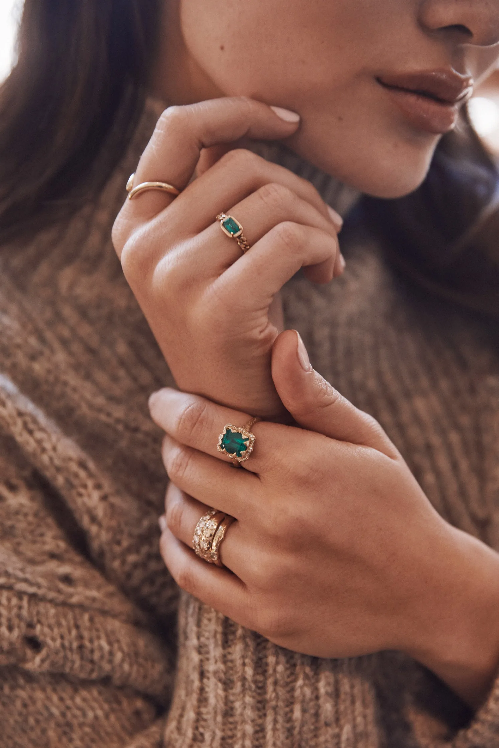 Queen Emerald Cut Emerald Cuban Ring