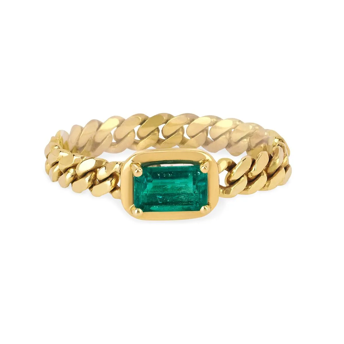 Queen Emerald Cut Emerald Cuban Ring