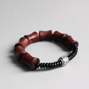 Red Sandalwood &amp Coconut Shells Om Mani Padme Hum Charm Bracelet