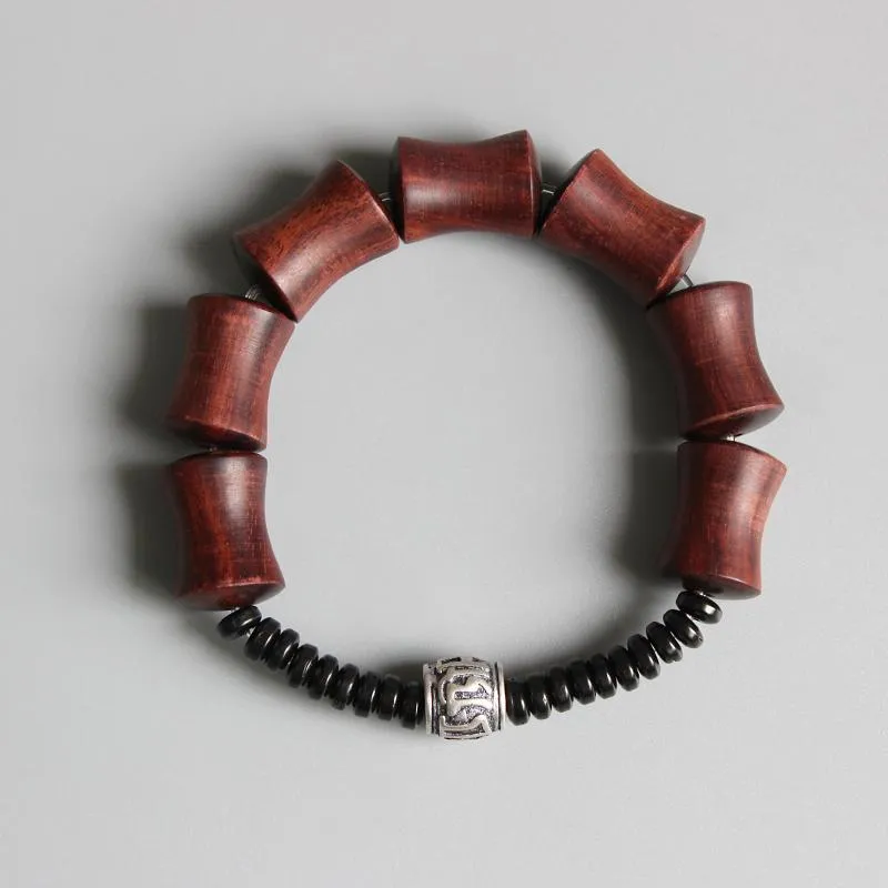 Red Sandalwood &amp Coconut Shells Om Mani Padme Hum Charm Bracelet