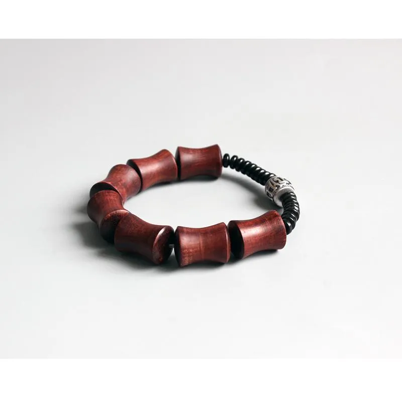 Red Sandalwood &amp Coconut Shells Om Mani Padme Hum Charm Bracelet