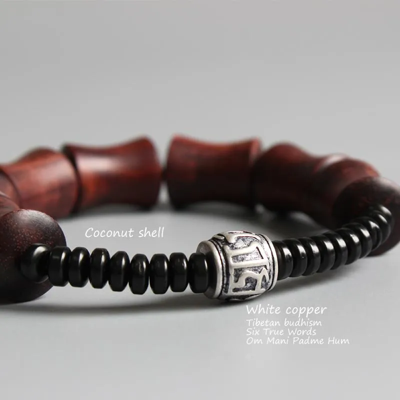 Red Sandalwood &amp Coconut Shells Om Mani Padme Hum Charm Bracelet