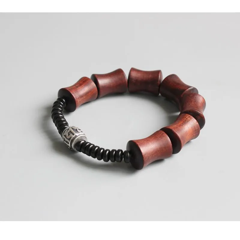 Red Sandalwood &amp Coconut Shells Om Mani Padme Hum Charm Bracelet