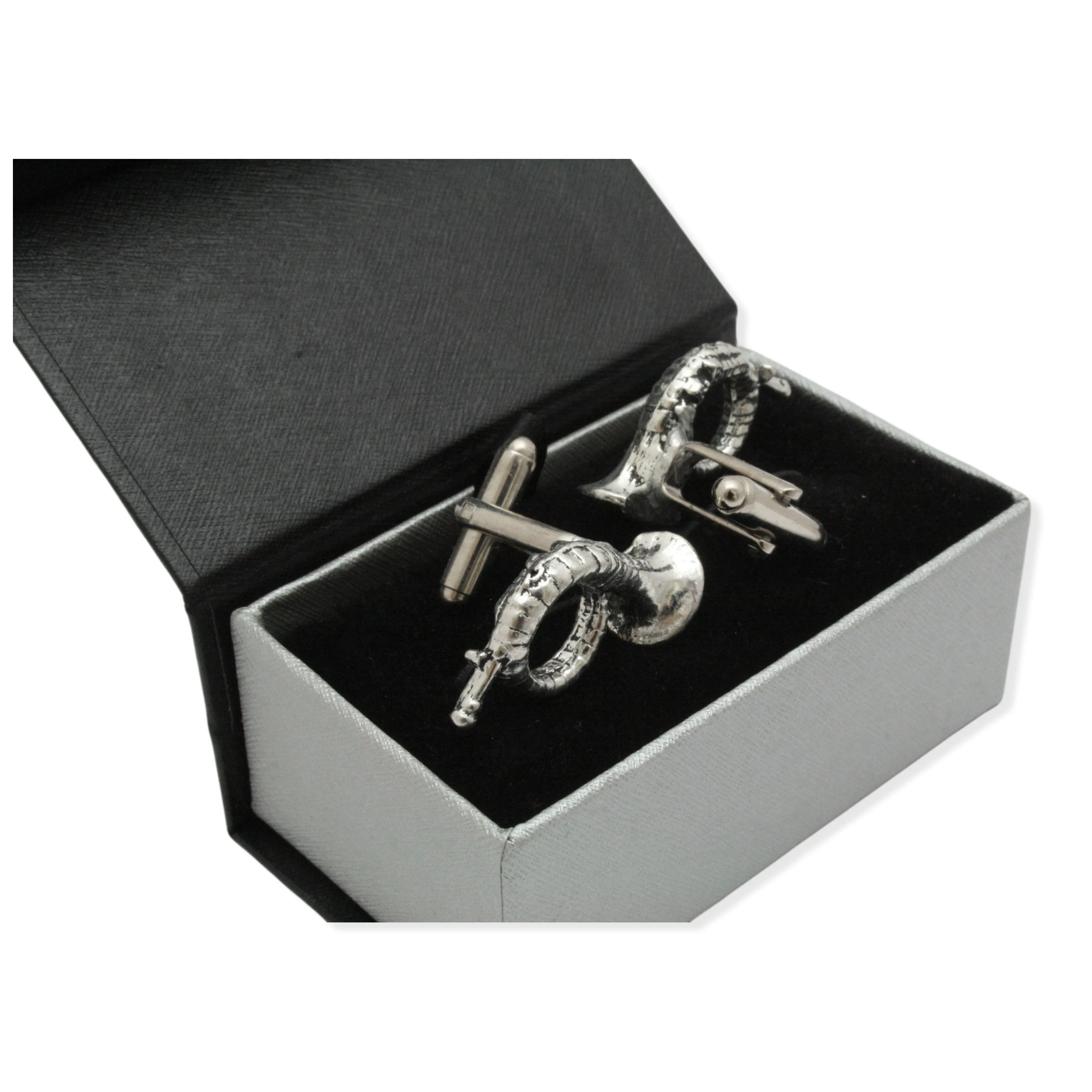 Round Hunting Horn Cufflinks With Smart Black Box