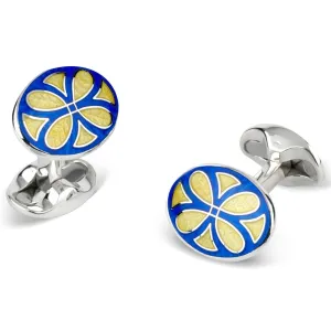 Sterling Silver Royal Blue & Bright Yellow Fancy Pattern Enamel Cufflinks