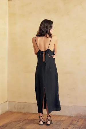 Textured Backless Dress Silk-Linen - Ónix