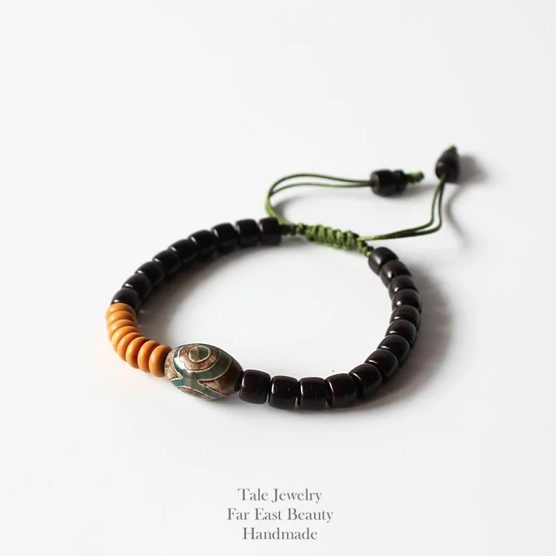 Tibetan Green Agate, Coconut Shells &amp Ivory Nut Healing Bracelet