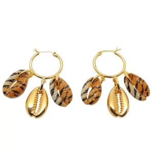 Tiger Print Midas Seashell Charm Trio Mini Hoop Earrings