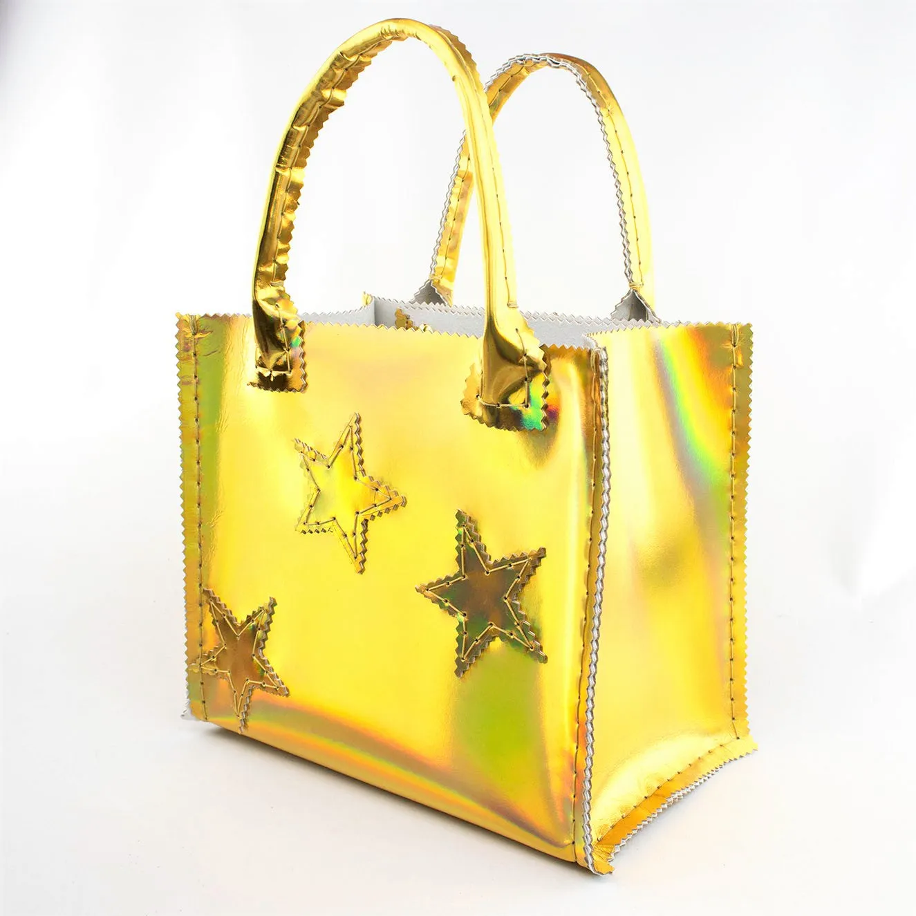 Unicorn and Stars Handbag in Holographic Gold Leather