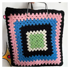 Vintage 1960's 60s | Rainbow Mod Boho Hippie Granny Square Tote Bag