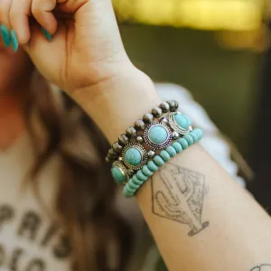 Vintage Turquoise Concho Beaded Bracelet Stack